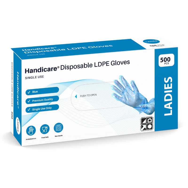 HandiCare Blue LDPE Disposable Gloves – Box of 500