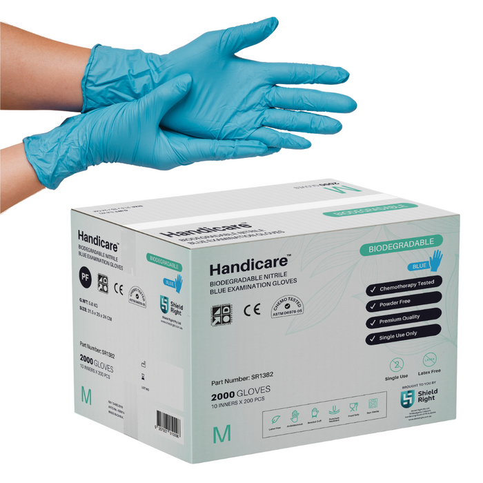 HandiCare Biodegradable Blue Nitrile Examination Gloves – 200 Pack