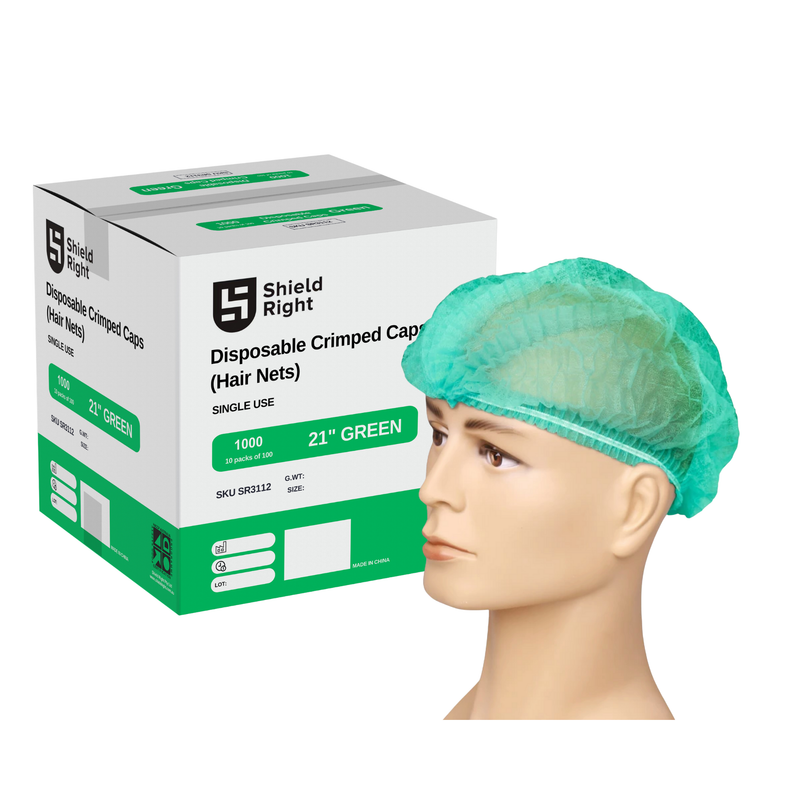 Crimped Hairnets 21 inch, Green