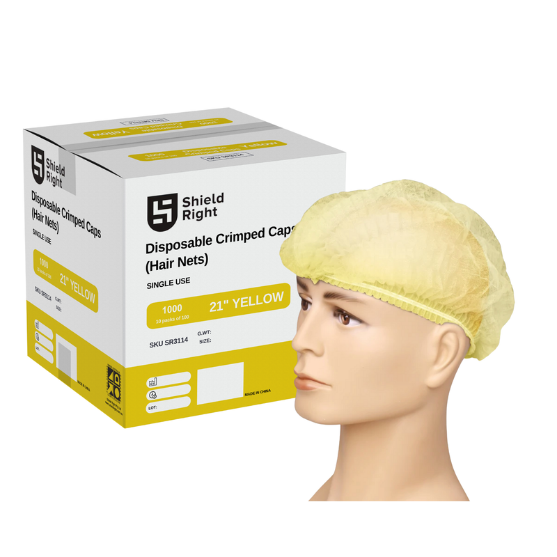 Crimped Hairnets 21 inch, Yellow