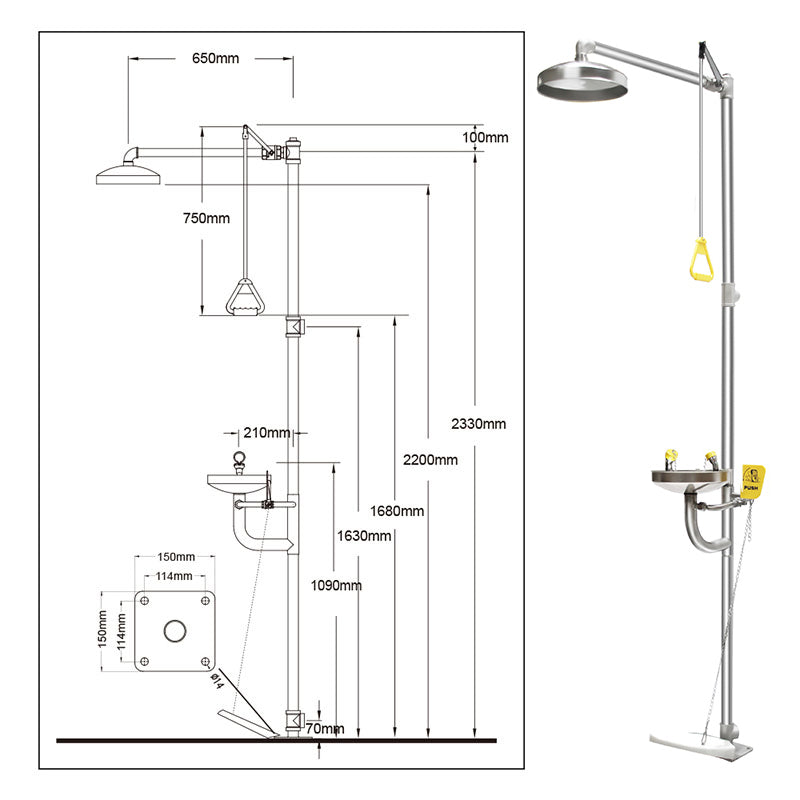 Emergency Stainless Steel Combination Face, Eye Wash & Shower Station