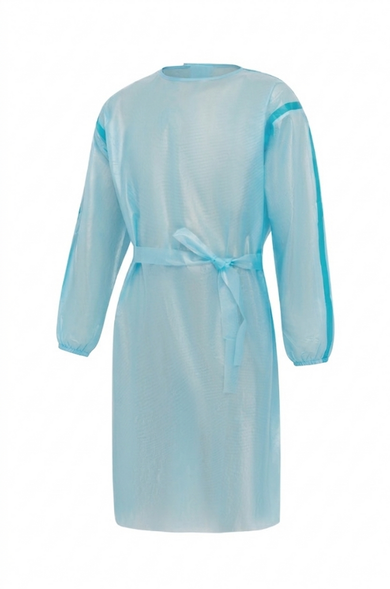 ISO Gown Level 3 Blue -  Elastic Cuff, Seam Taped, 45gsm -  Ties or Velcro
