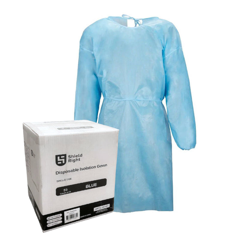 ISO Gown Level 2 Blue - Elastic Cuff, 40gsm - Ties or Velcro