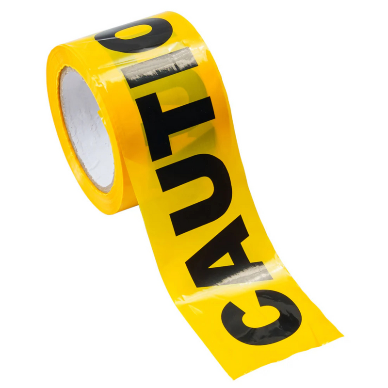 Barricade Tape Caution - black on yellow 75mm x 100 Metres