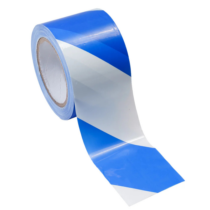 Barricade Tape - Blue & White 75mm x 100 Metres