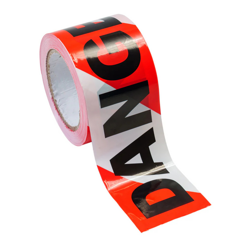Barricade  Tape Danger - black on red/white 75mm x 100 Metres