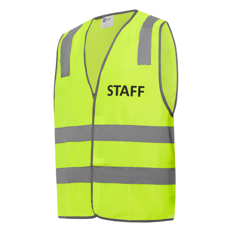 Hi Vis Reflective Yellow Day And Night Safety Vest, "STAFF" ,"VISITOR" ,"SECURITY"