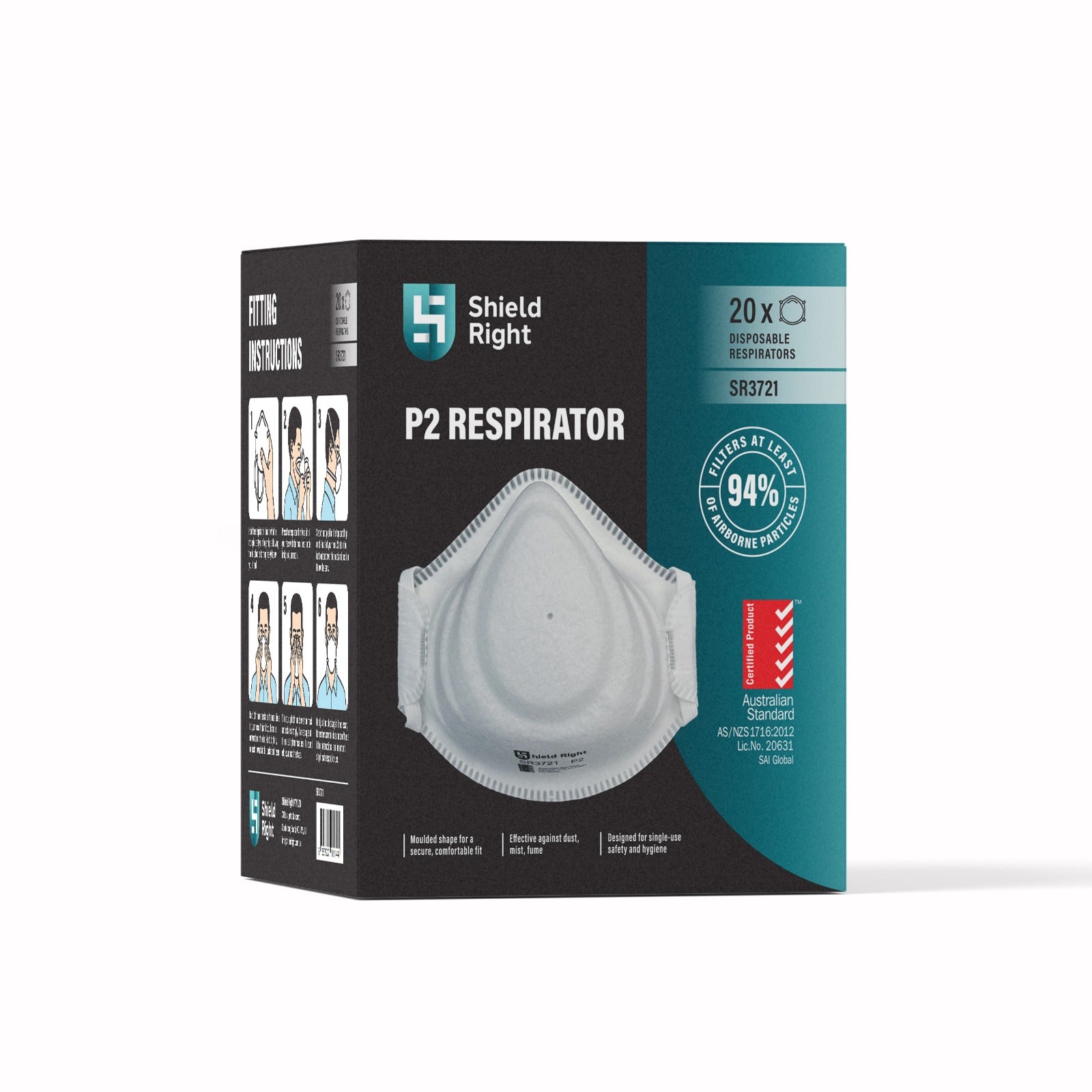 P2 Moulded Disposable Respirator, Non-Valved – 20 Pack — Shield Right