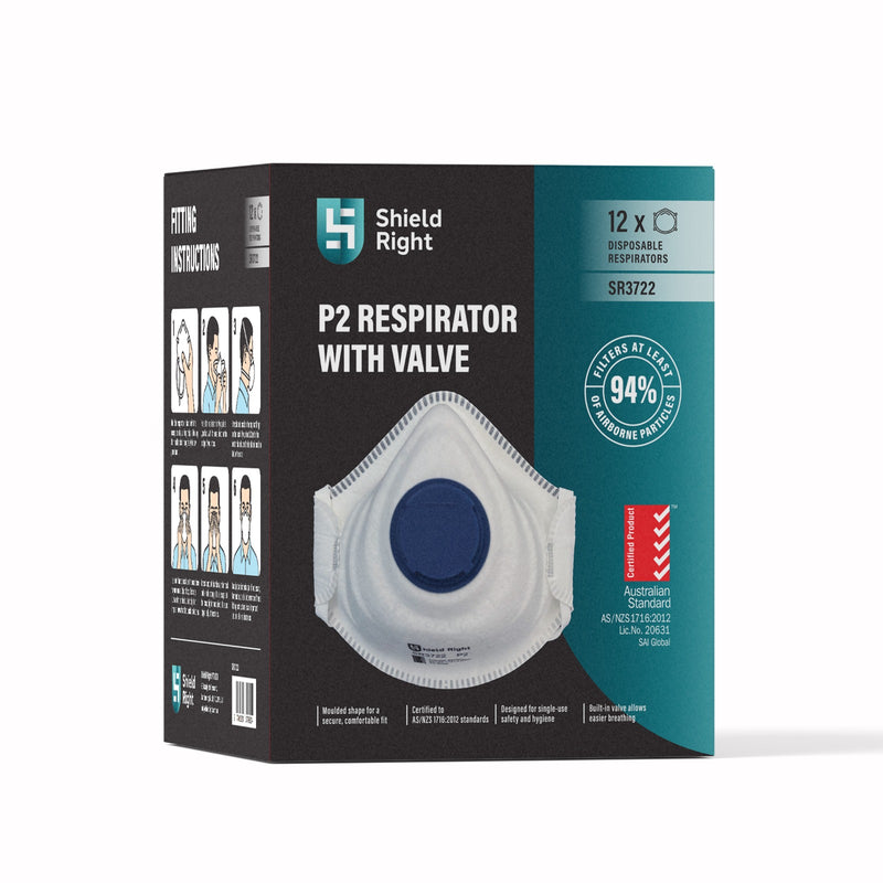 P2 Moulded Disposable Respirator, Valved – 12 Pack