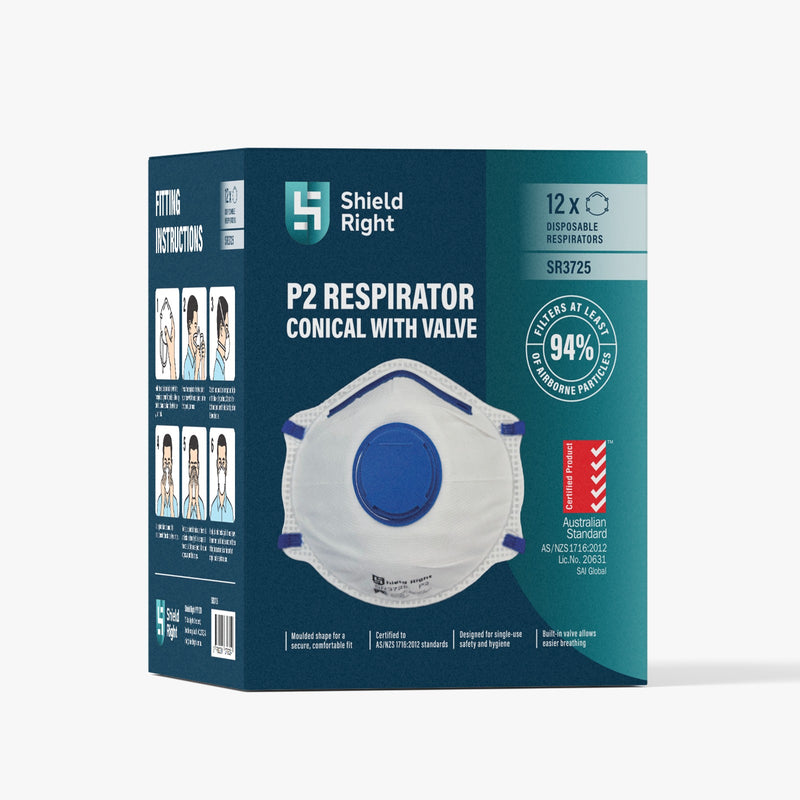 P2 Conical Disposable Respirator, Valved – 12 Pack