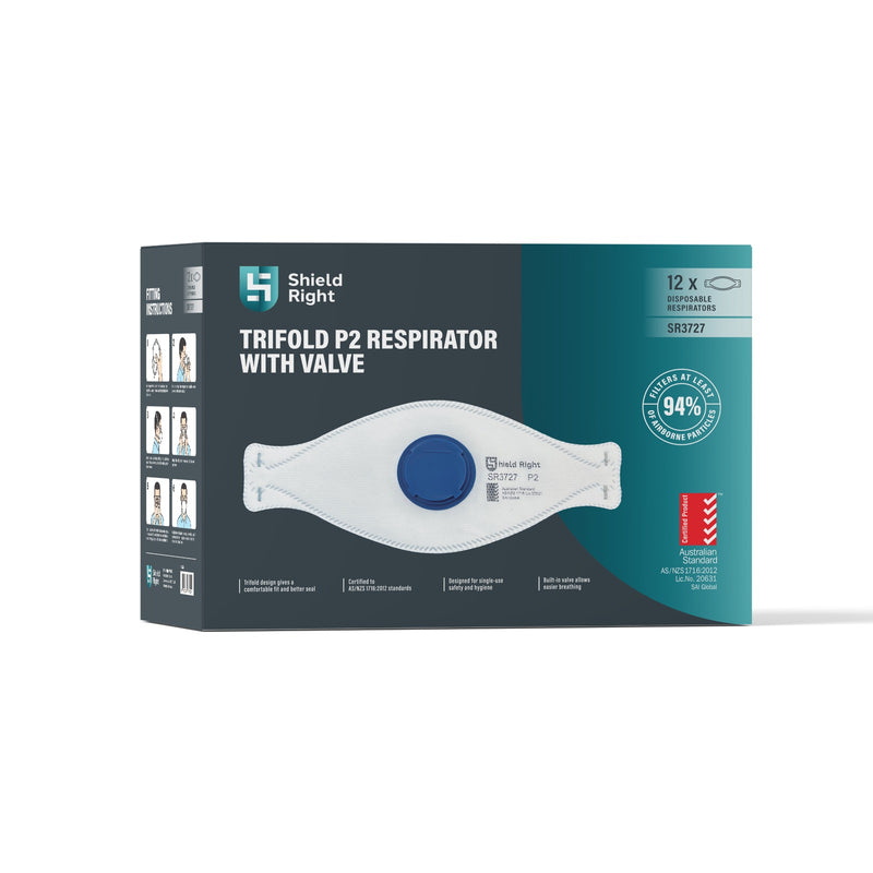 P2 Trifold Disposable Respirator, Valved – 12 Pack