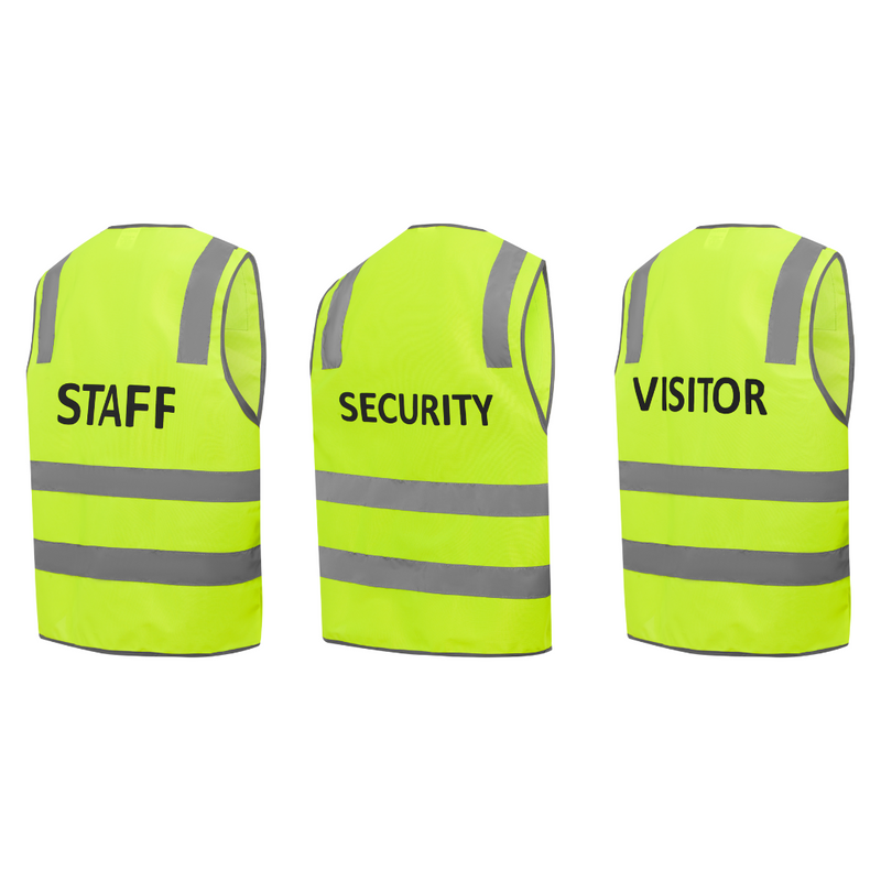 Hi Vis Reflective Yellow Day And Night Safety Vest, "STAFF" ,"VISITOR" ,"SECURITY"